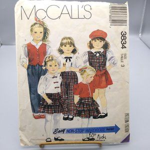 UNCUT Vintage Sewing PATTERN Easy McCalls 3834, Non Stop Wardrobe 1988 Childrens